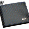 Cartera de auténtica fibra de carbono de color azul. Hecha artesanalmente en Ubrique. Localizador gps y antirrobo nfc y rfid.